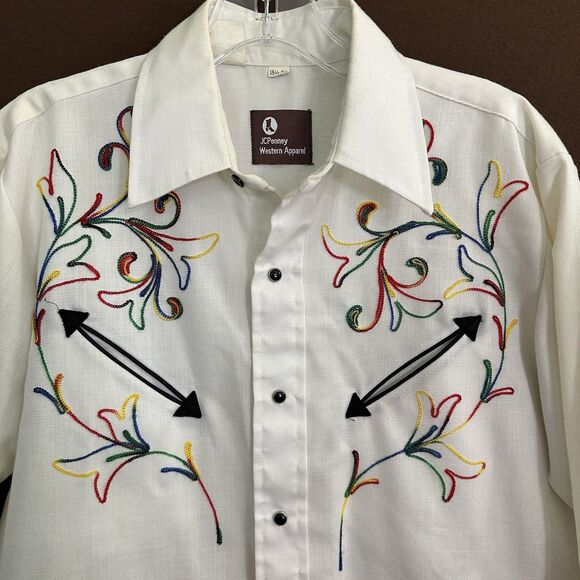Men's Vintage J.C. Penney Embroidered Western Shirt Size 15.5 Snap - Picture 1 of 6